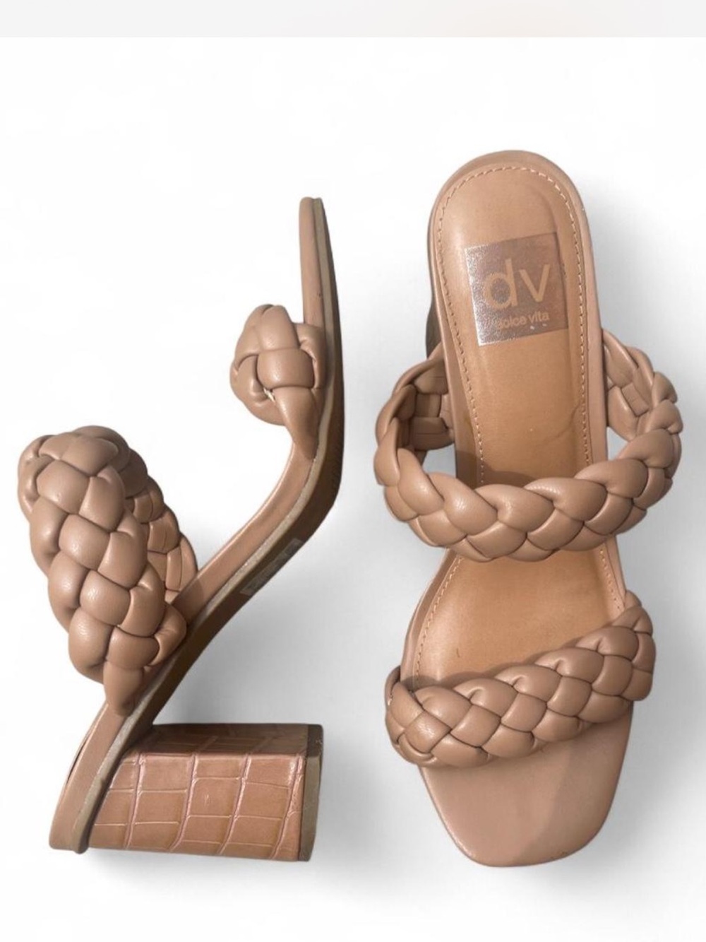 Dolce Vita Paily Braided Double-Strap Slide Heels in Tan